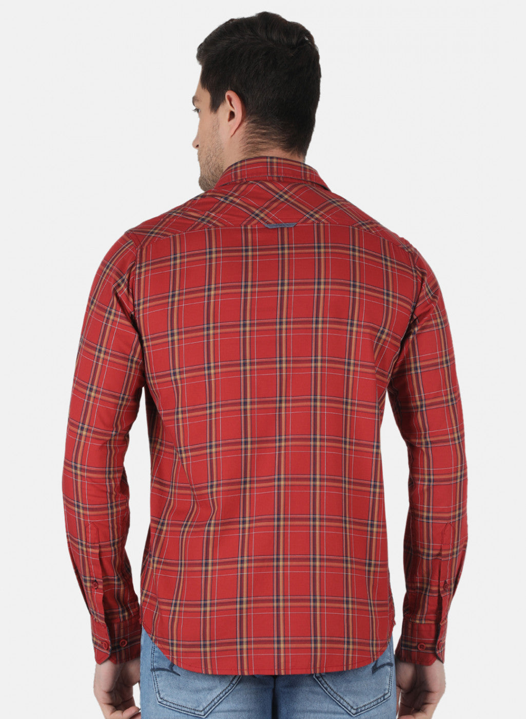 Men Orange Check Shirt