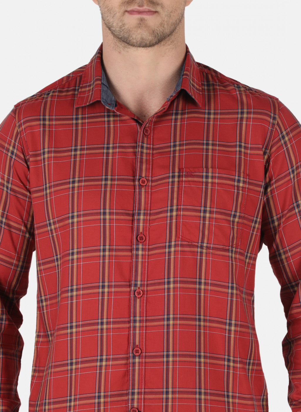 Men Orange Check Shirt