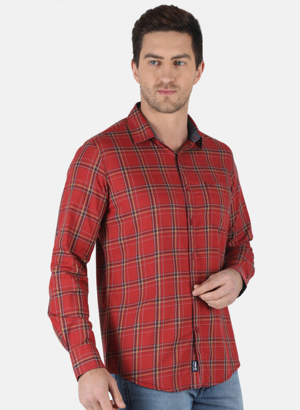 Men Orange Check Shirt