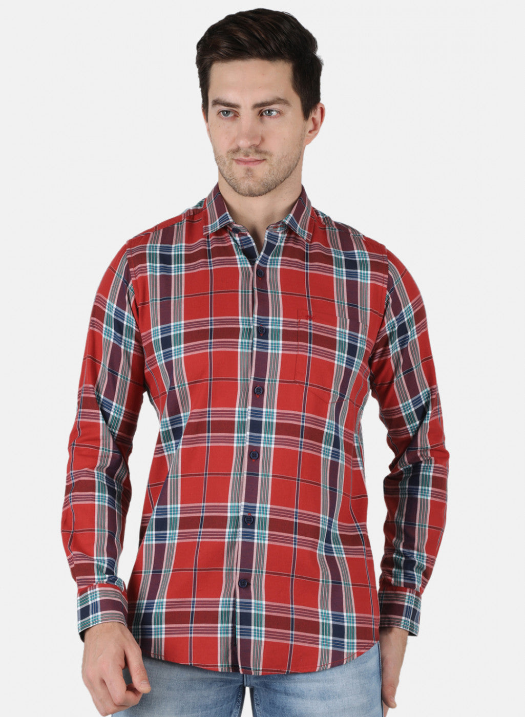 Men Orange Check Shirt