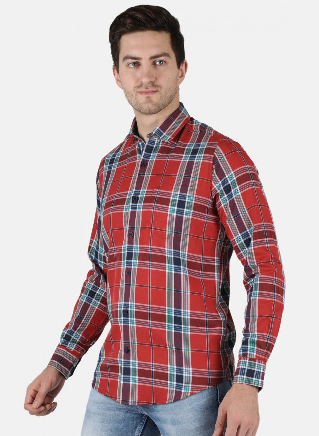 Men Orange Check Shirt