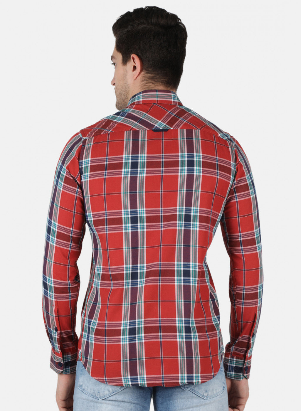 Men Orange Check Shirt