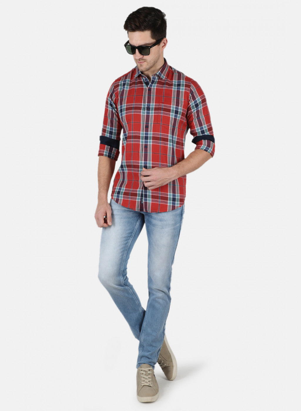 Men Orange Check Shirt