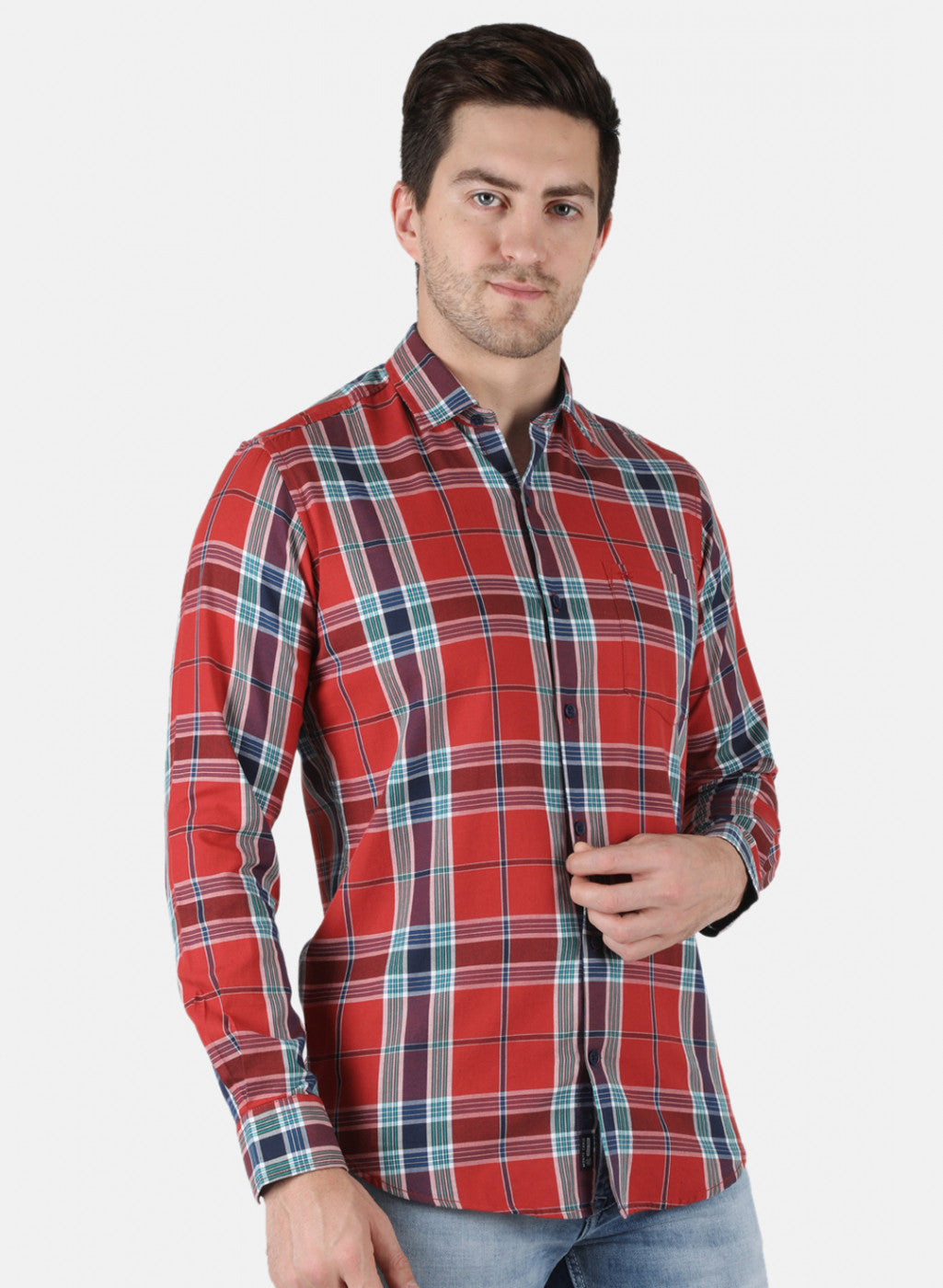 Men Orange Check Shirt