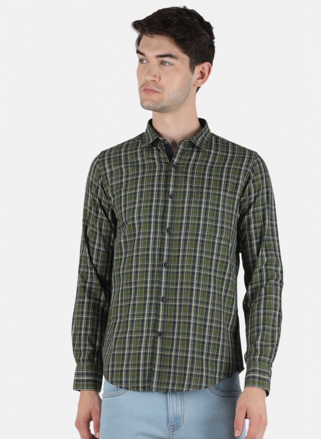 Men Olive Check Shirt