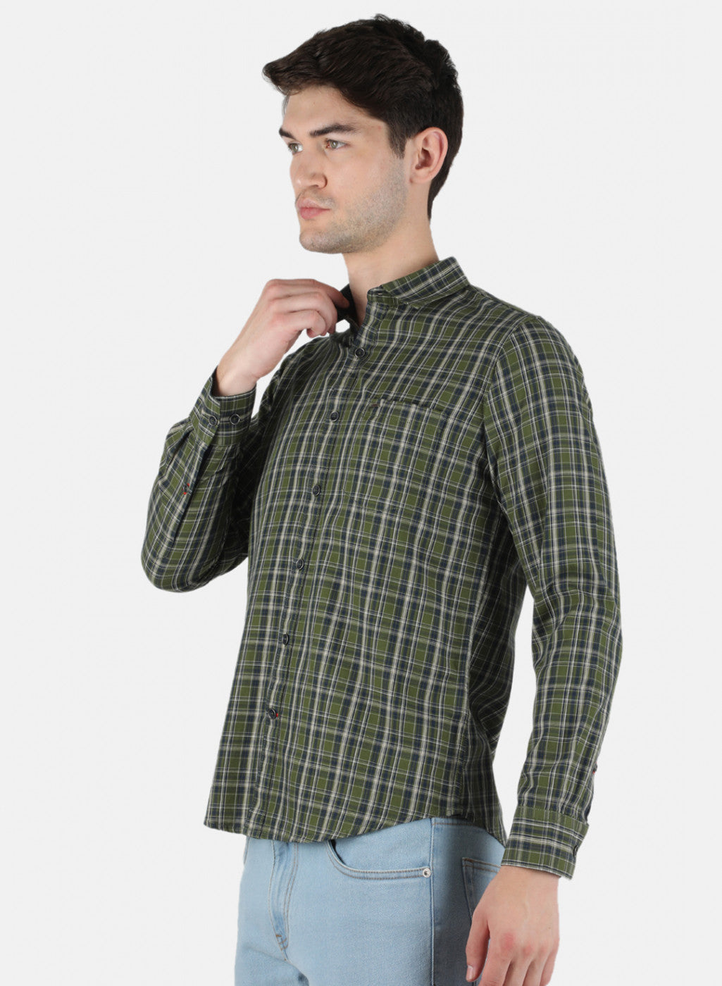 Men Olive Check Shirt