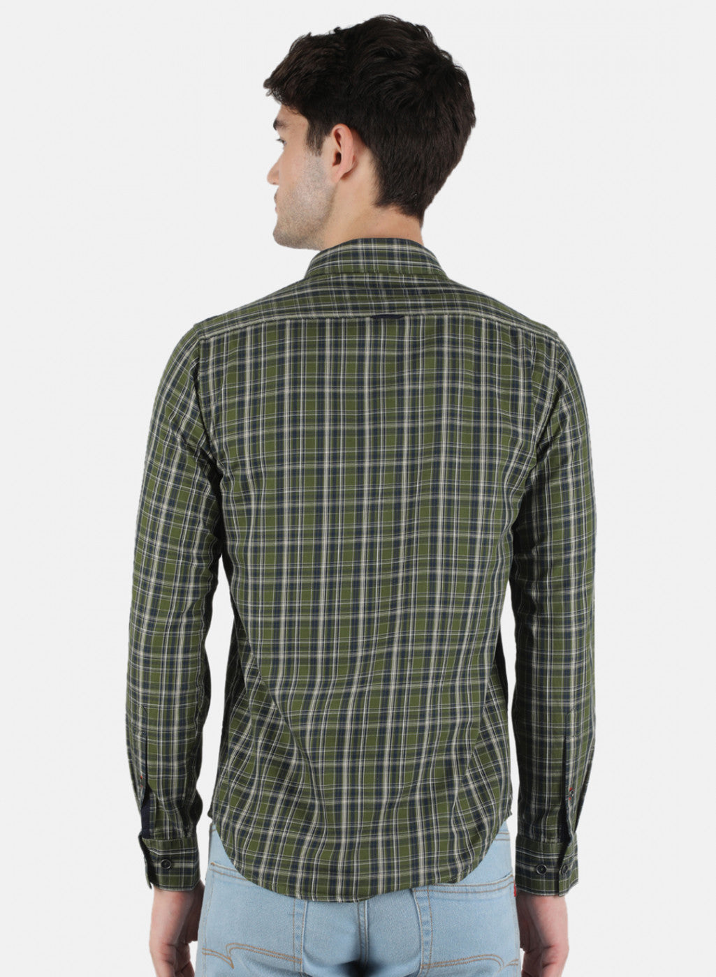 Men Olive Check Shirt