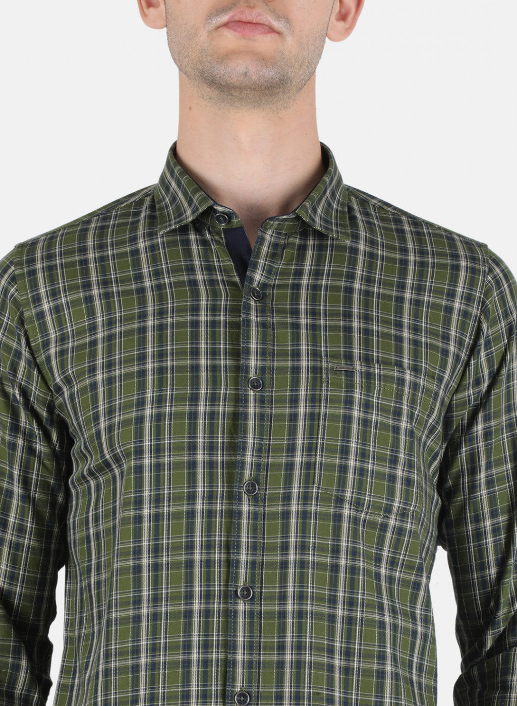 Men Olive Check Shirt