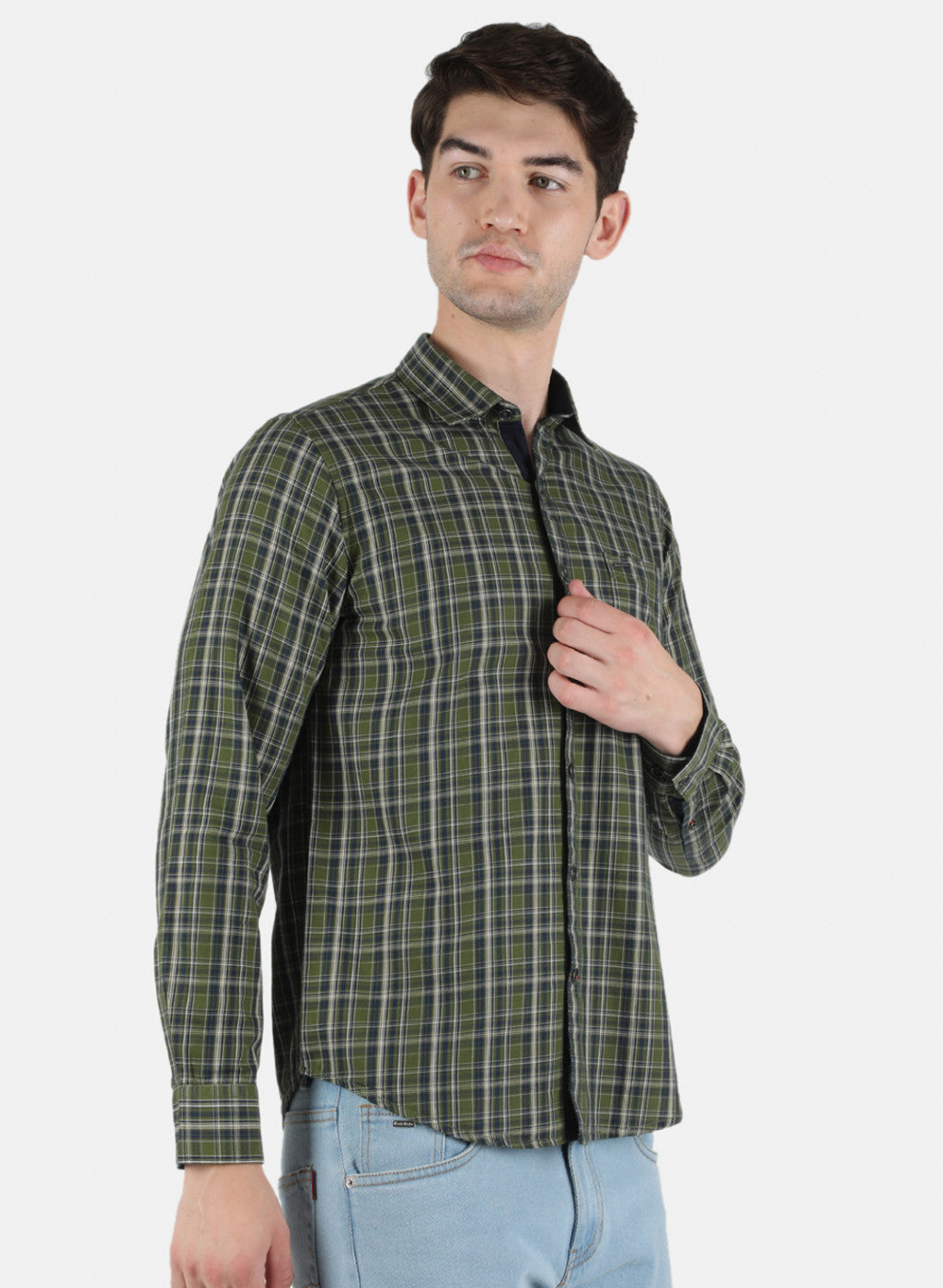 Men Olive Check Shirt