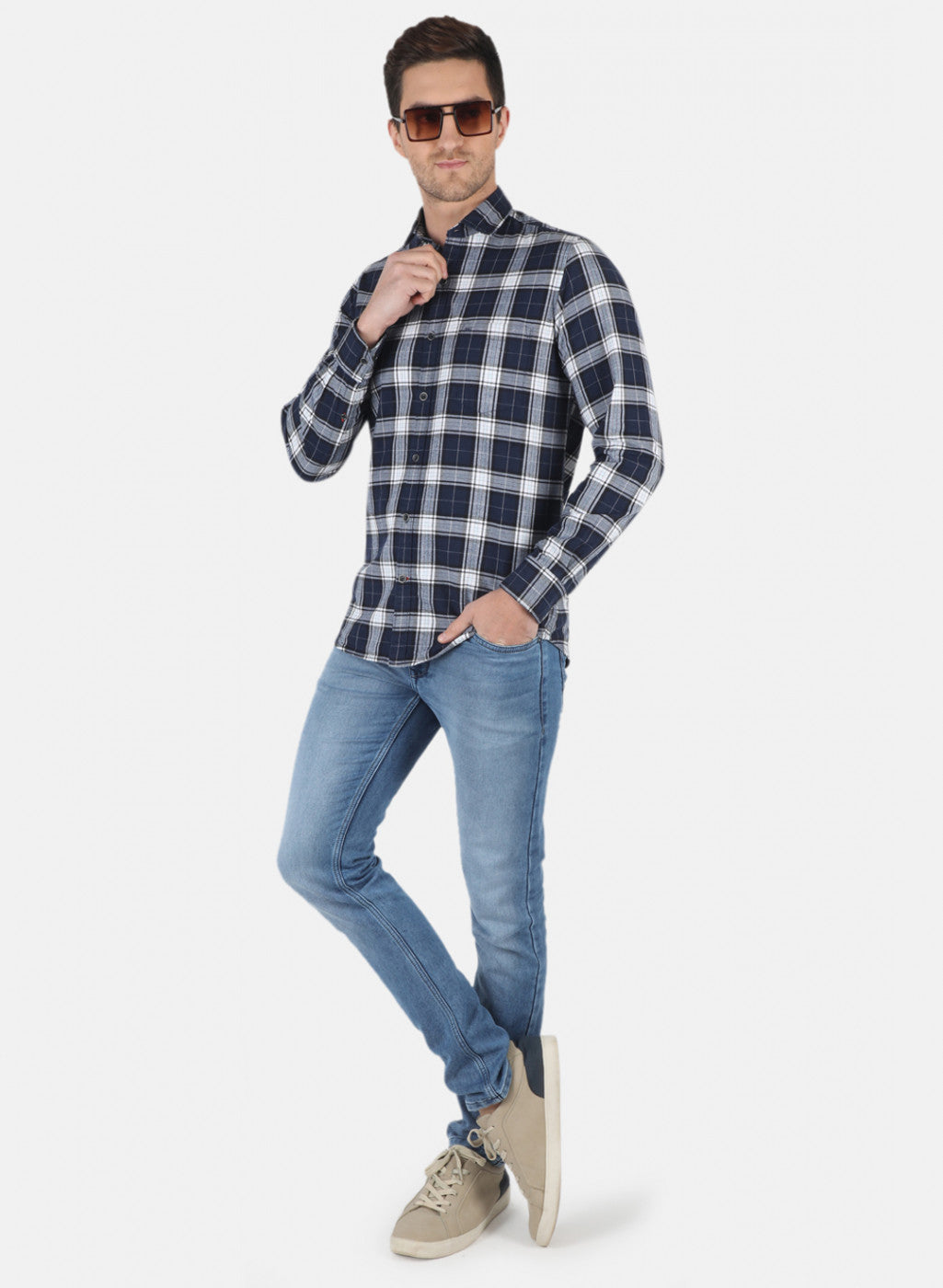 Men NAvy Blue Check Shirt