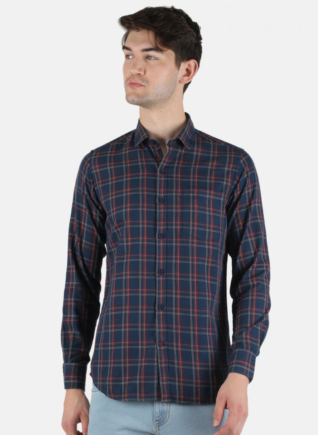 Men NAvy Blue Check Shirt