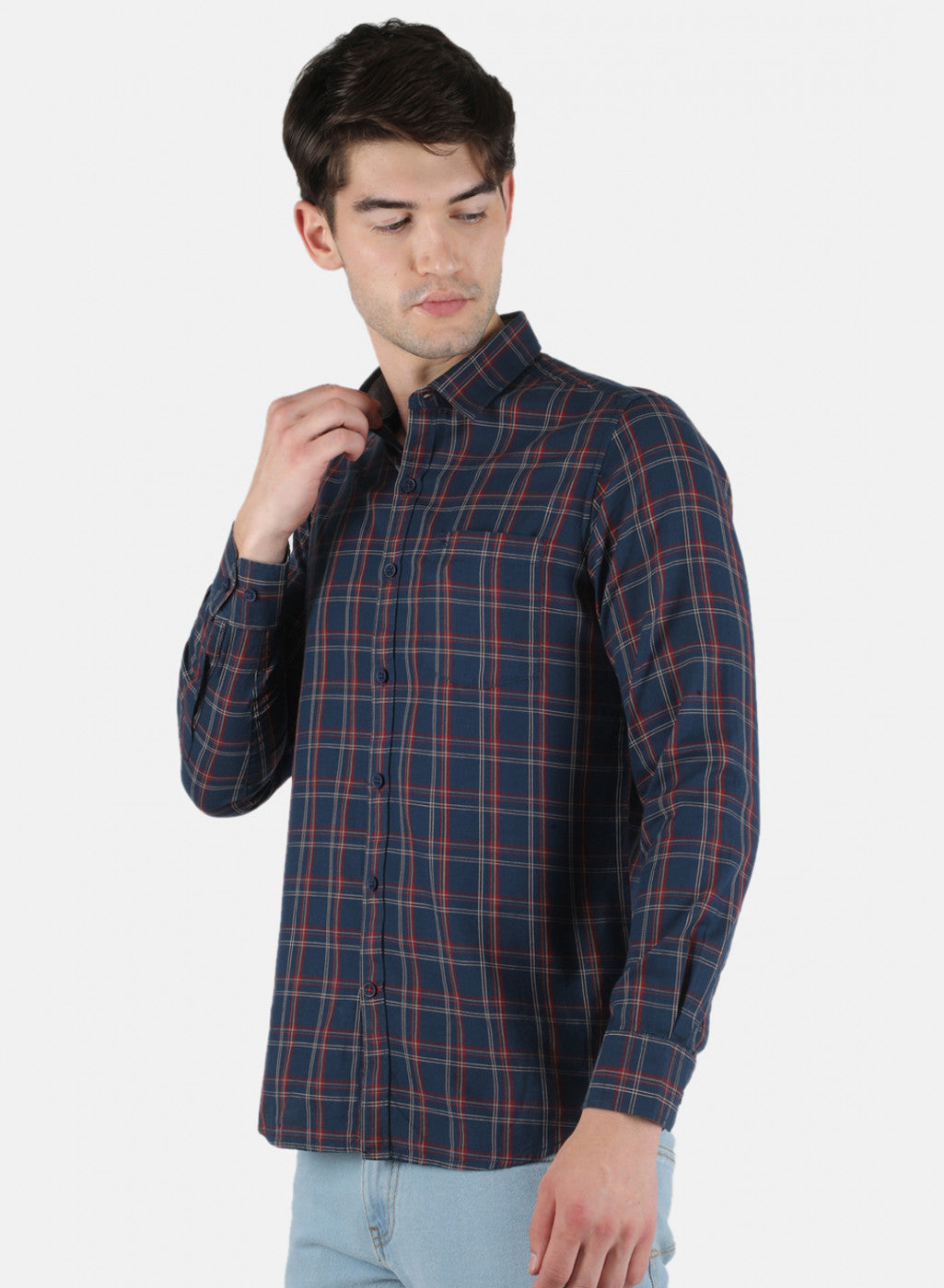 Men NAvy Blue Check Shirt