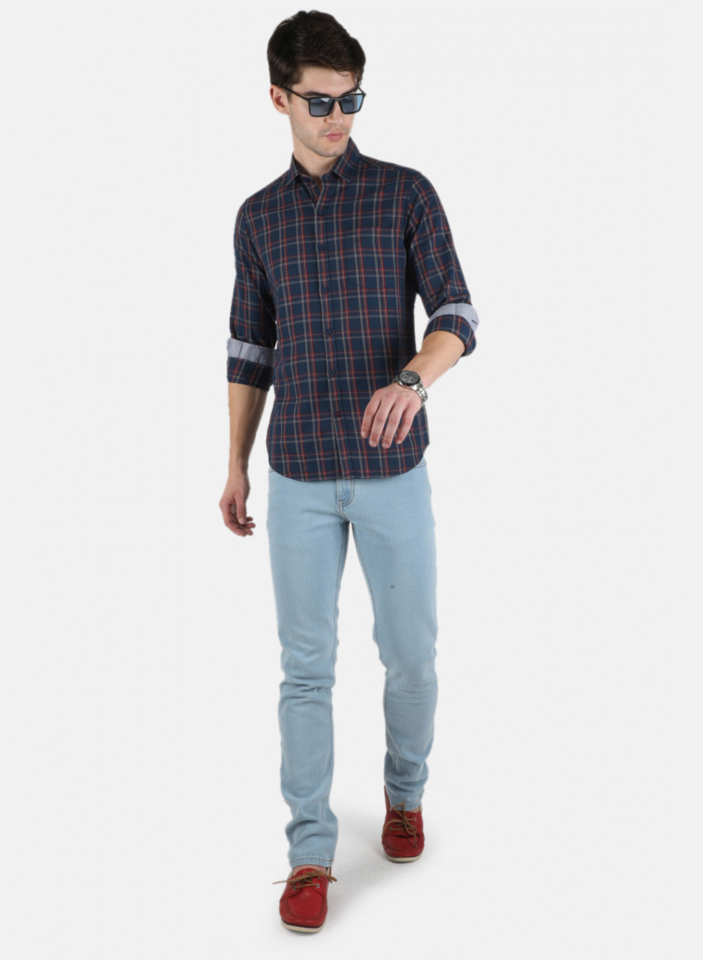 Men NAvy Blue Check Shirt