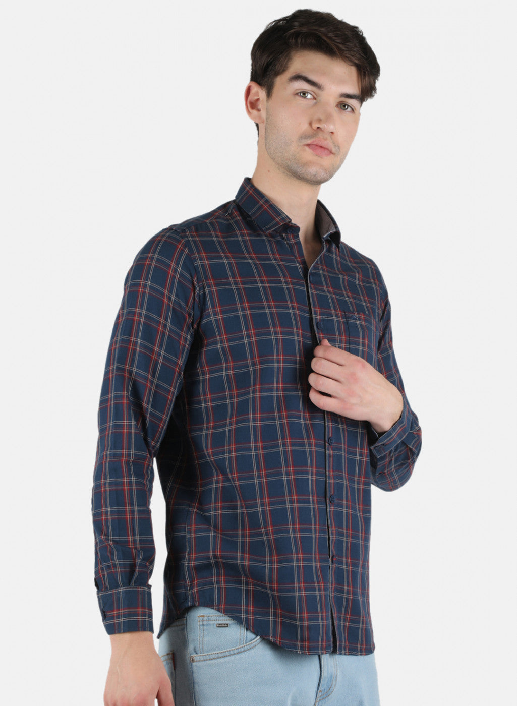 Men NAvy Blue Check Shirt