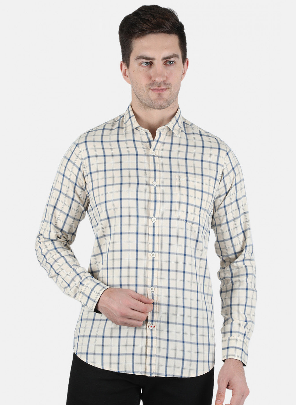 Men White Check Shirt