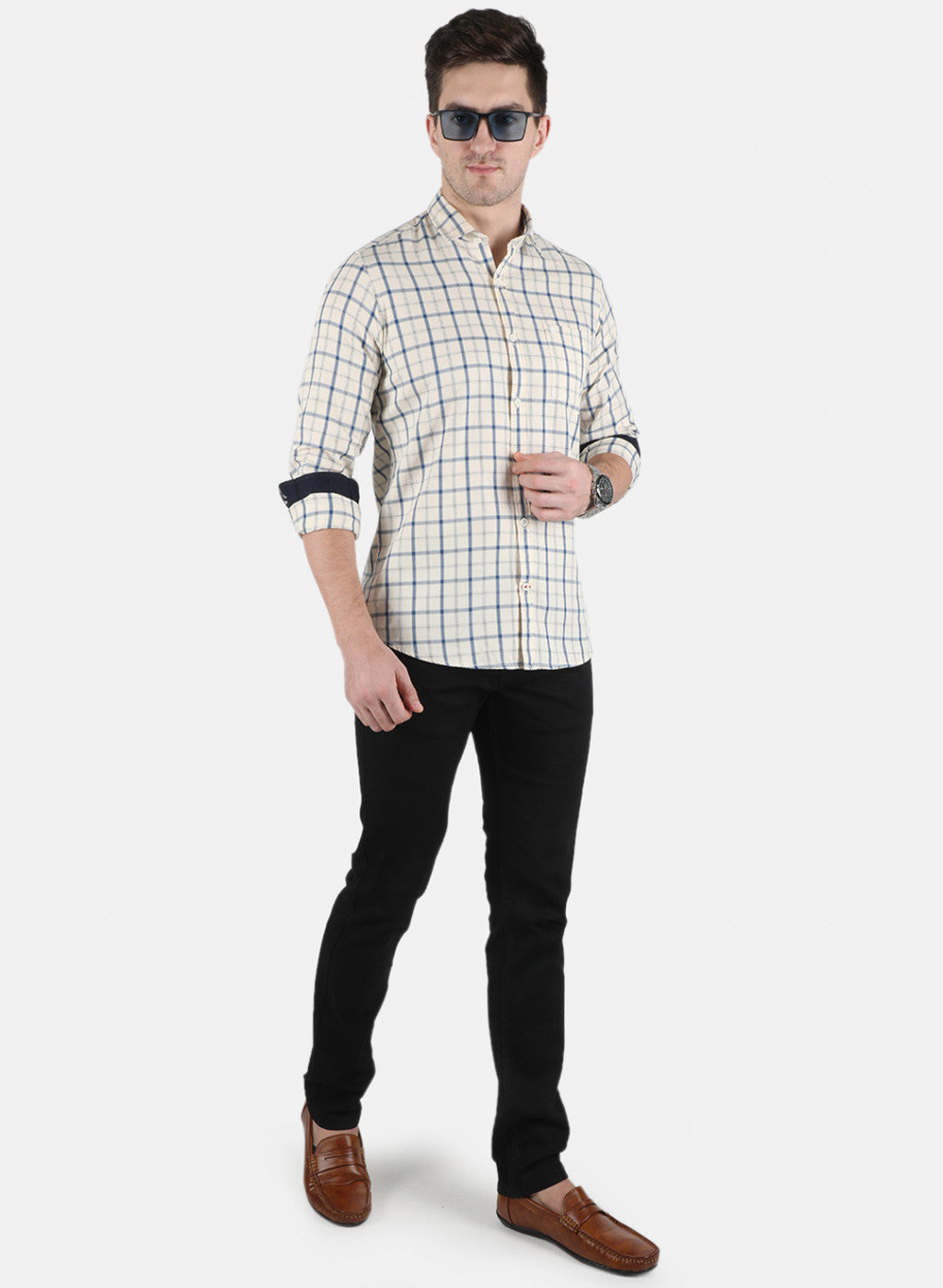 Men White Check Shirt