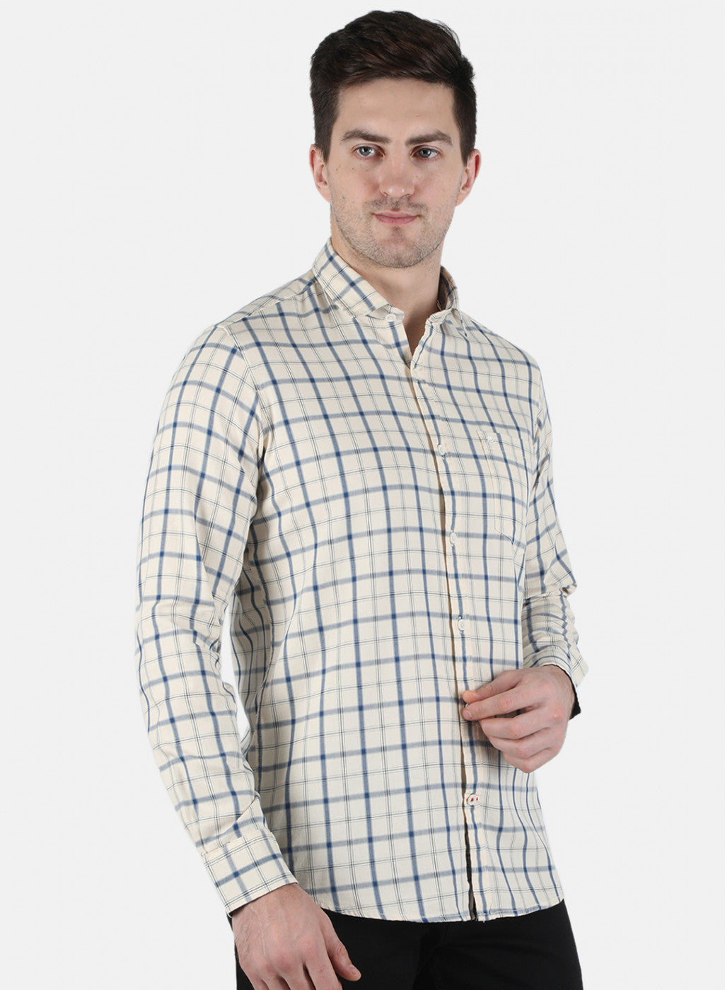 Men White Check Shirt