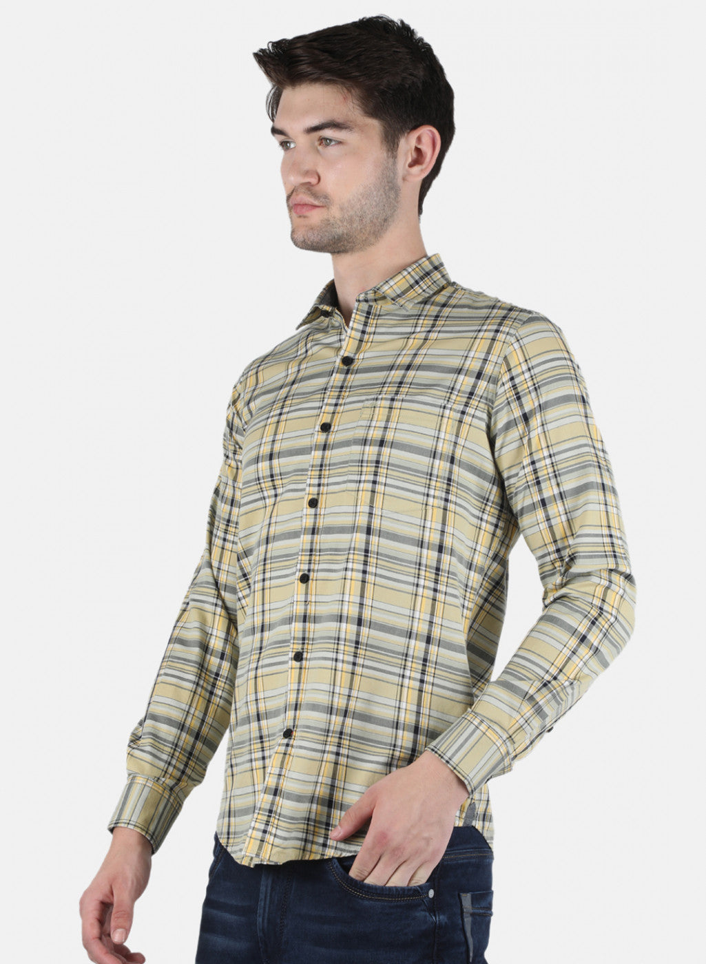 Men Olive Check Shirt