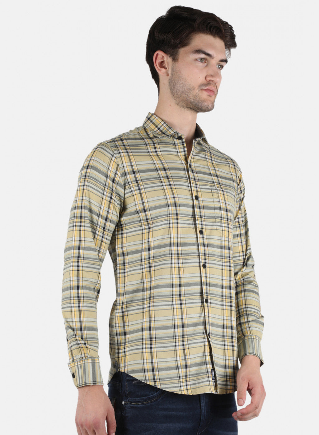 Men Olive Check Shirt