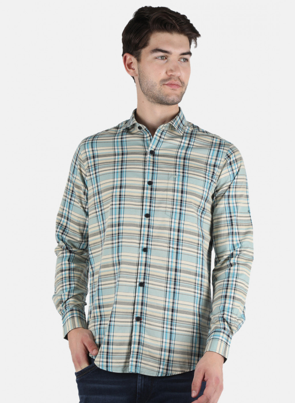 Men Blue Check Shirt