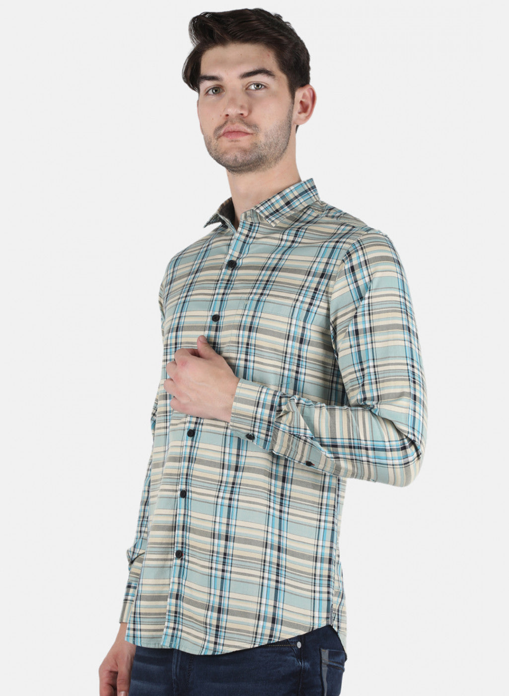 Men Blue Check Shirt