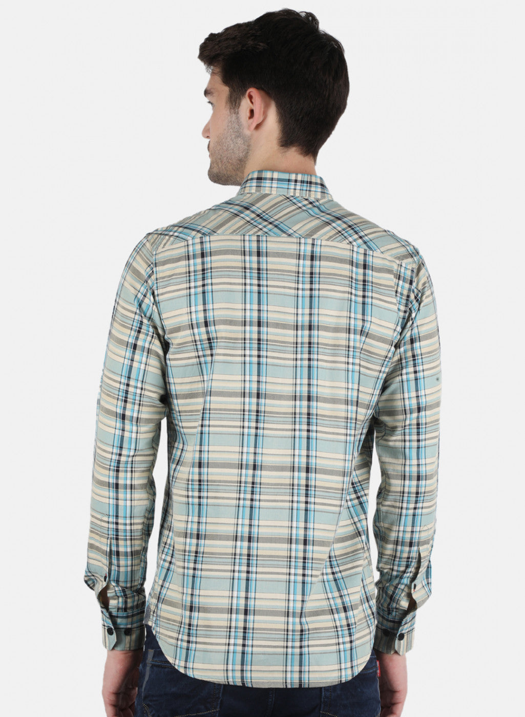 Men Blue Check Shirt