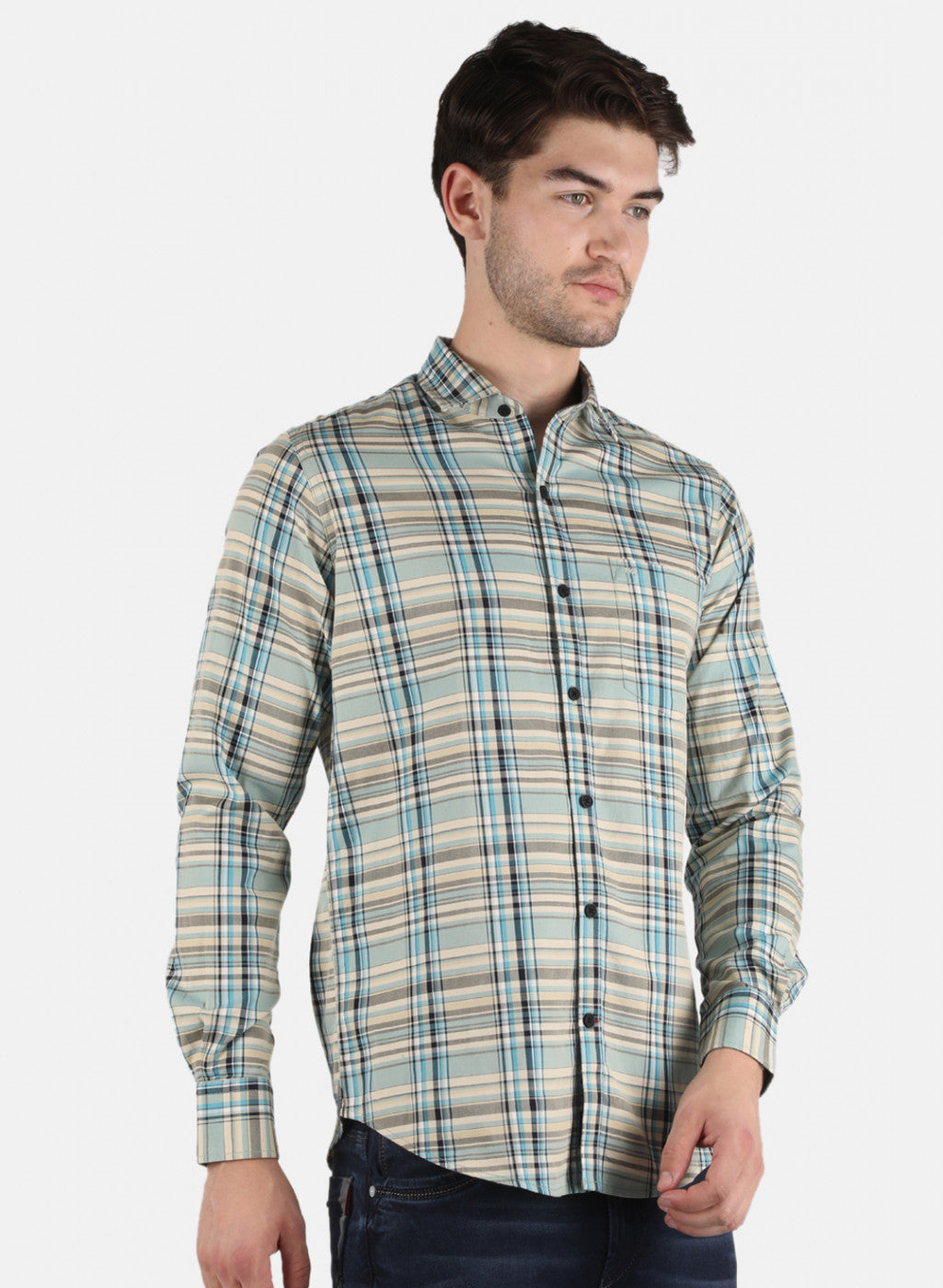 Men Blue Check Shirt