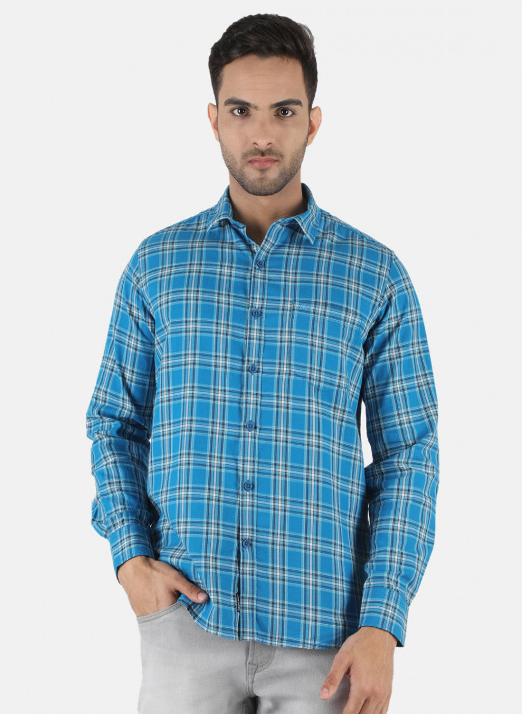 Men Blue Check Shirt