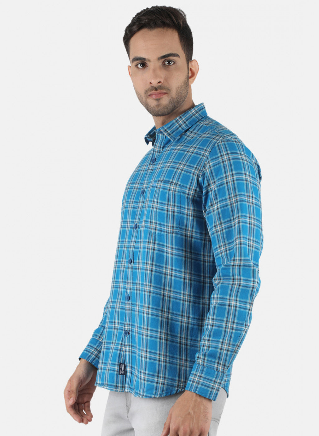 Men Blue Check Shirt