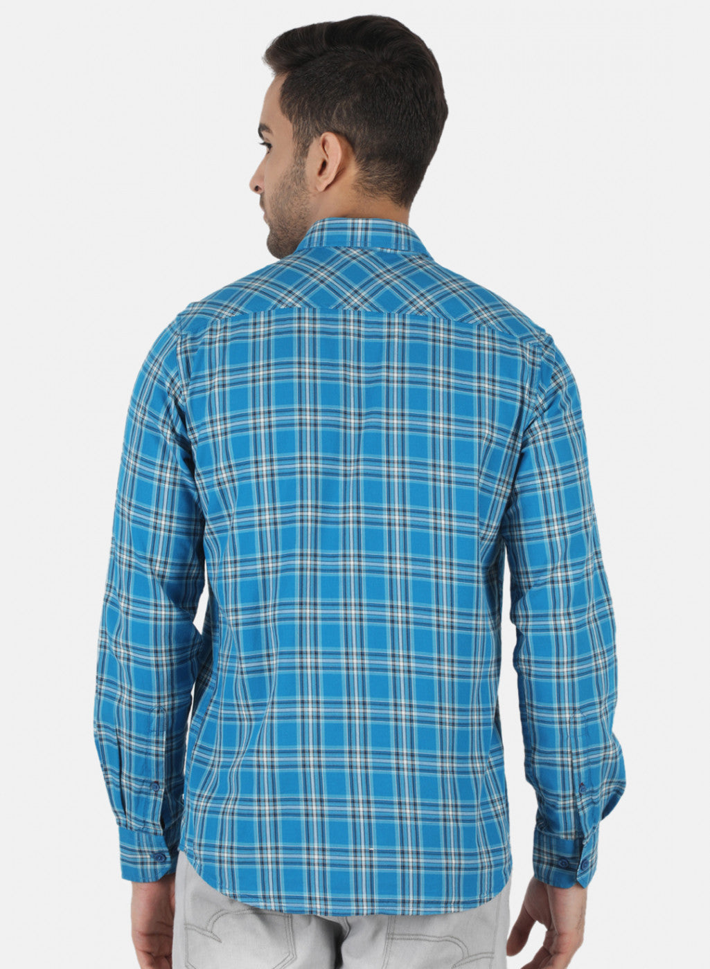 Men Blue Check Shirt