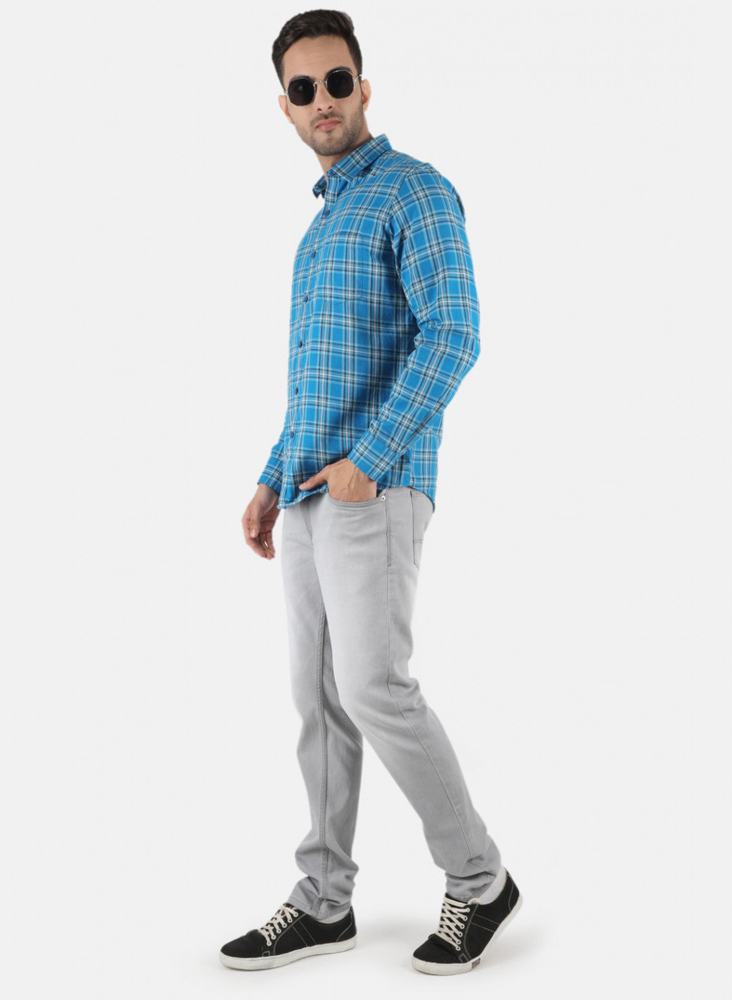 Men Blue Check Shirt