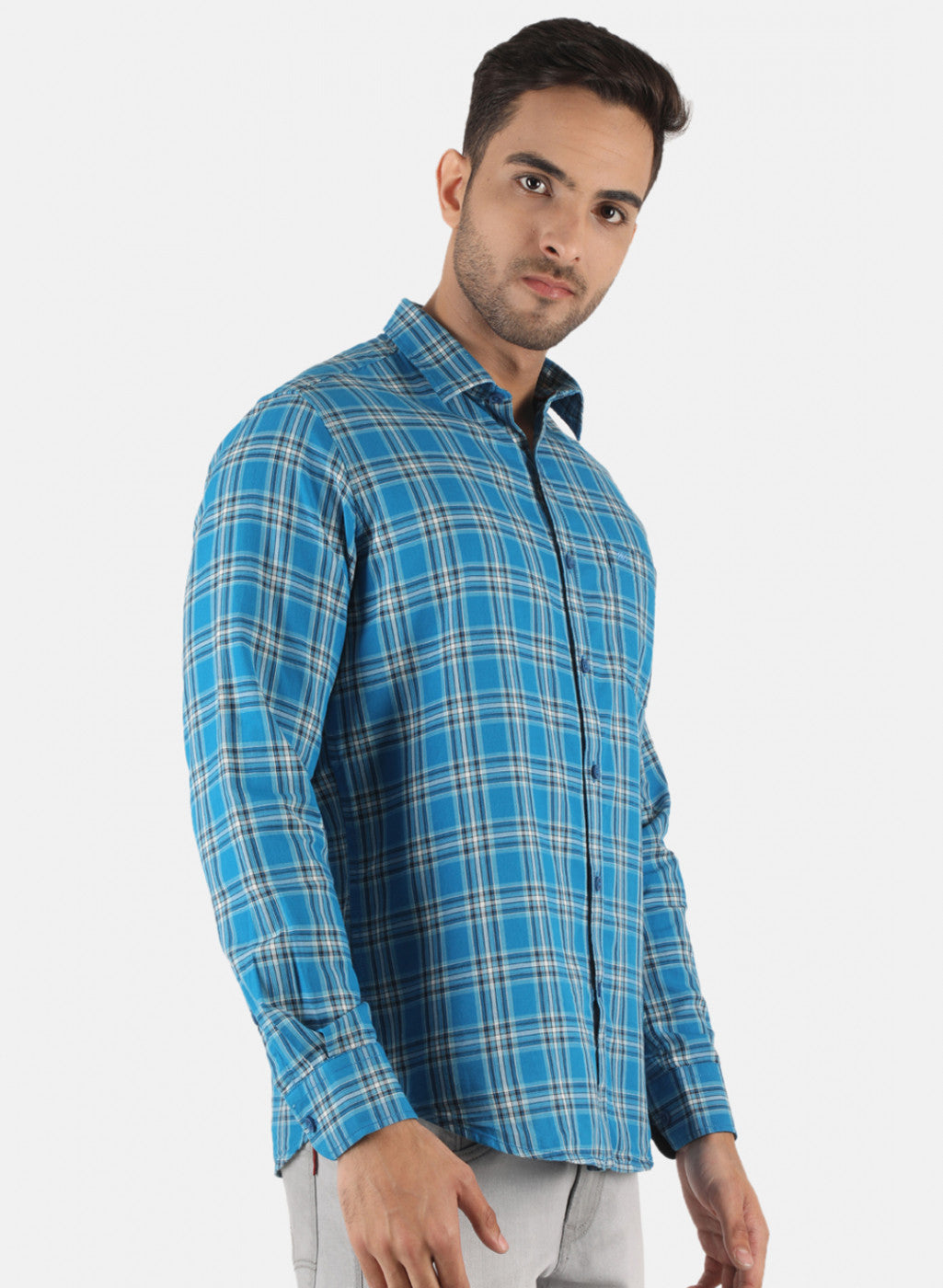 Men Blue Check Shirt