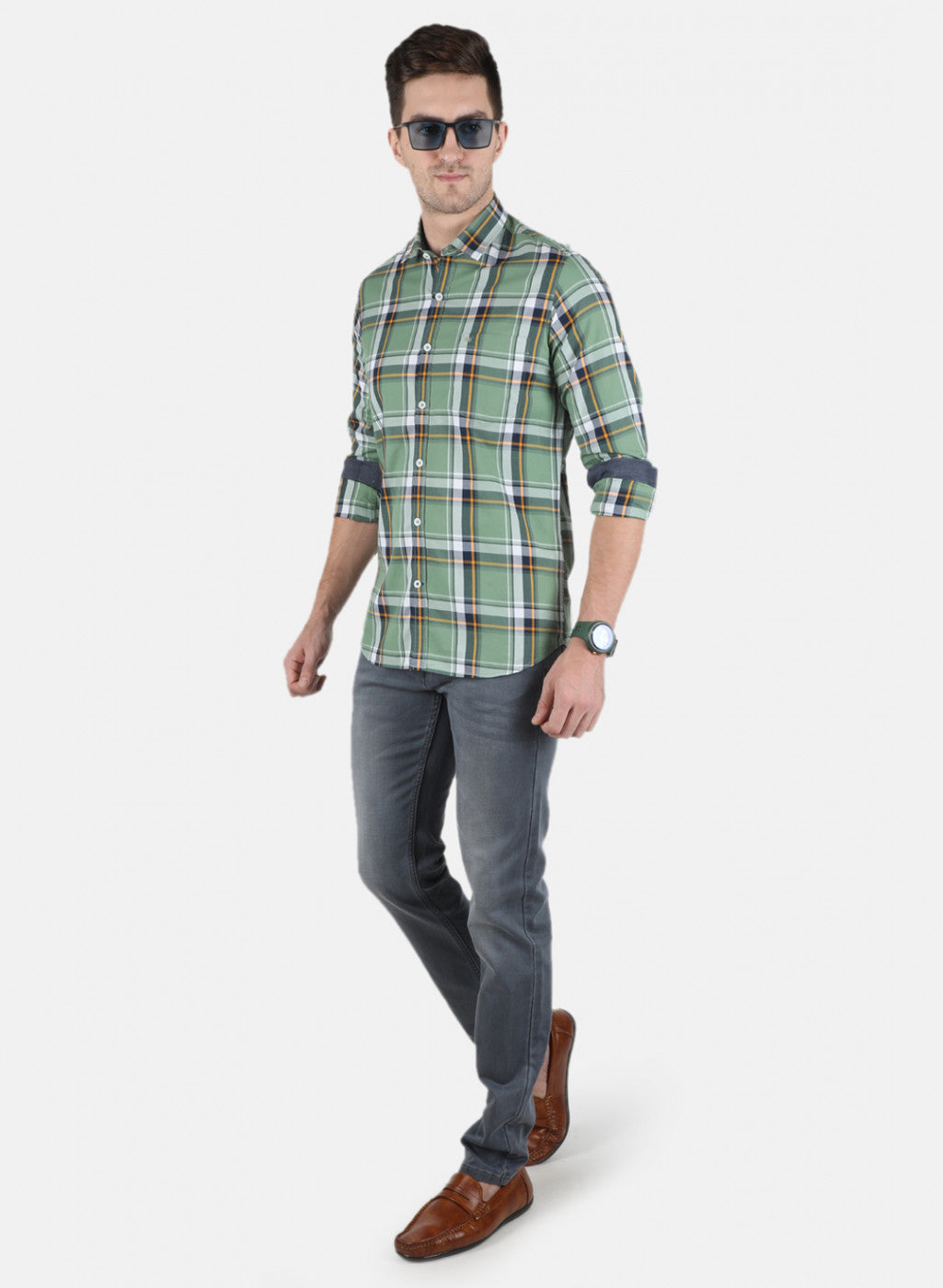 Men Green Check Shirt