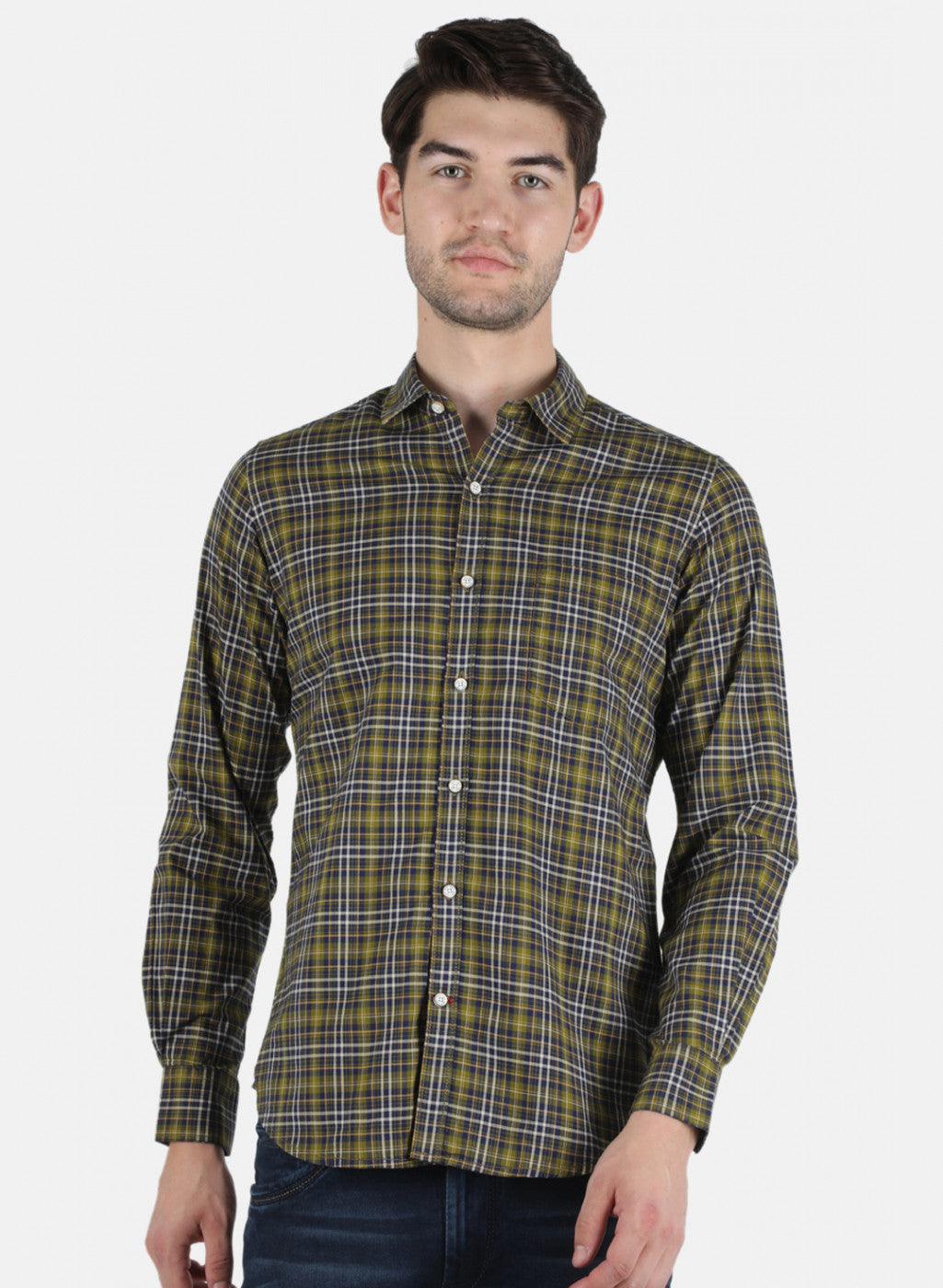 Men Olive Check Shirt