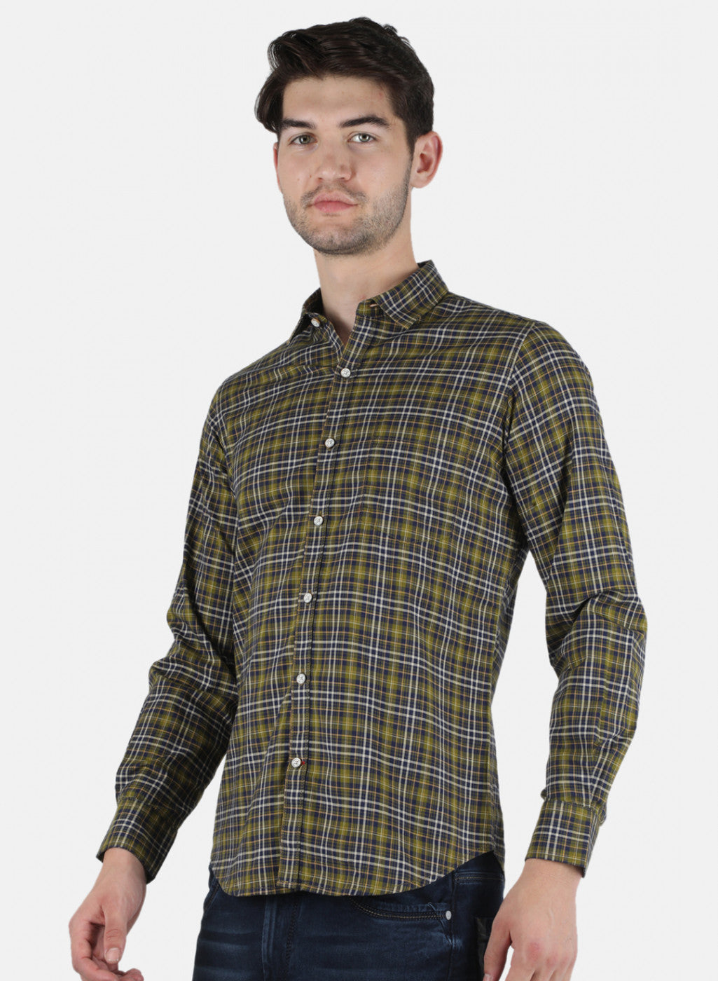 Men Olive Check Shirt