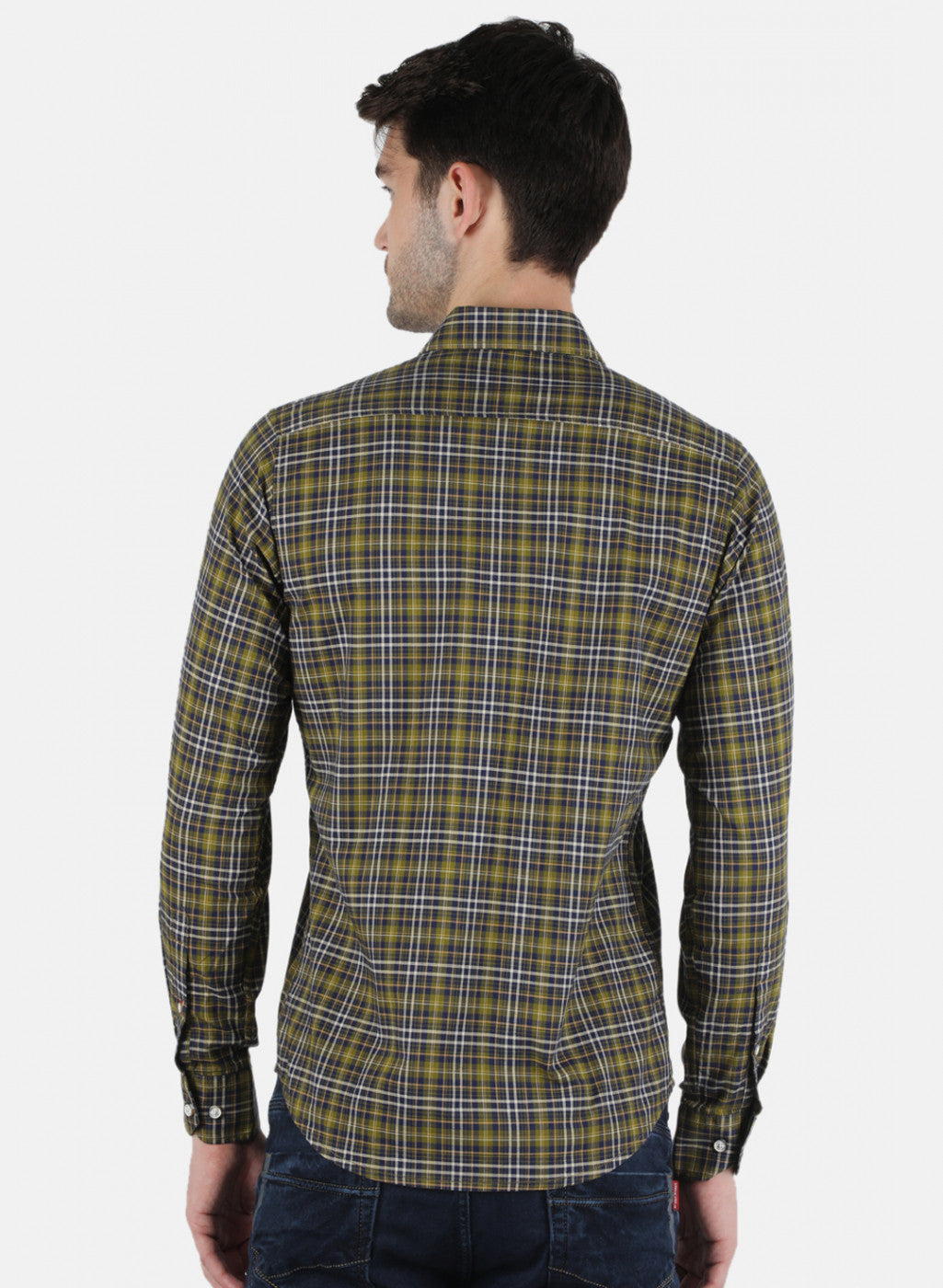 Men Olive Check Shirt