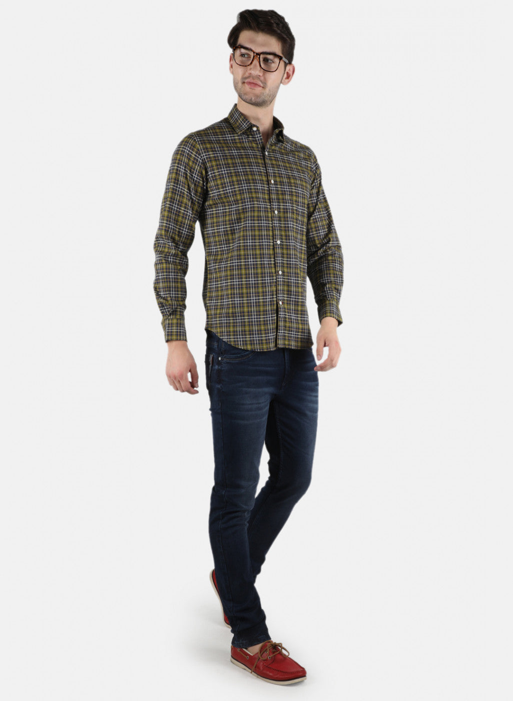 Men Olive Check Shirt