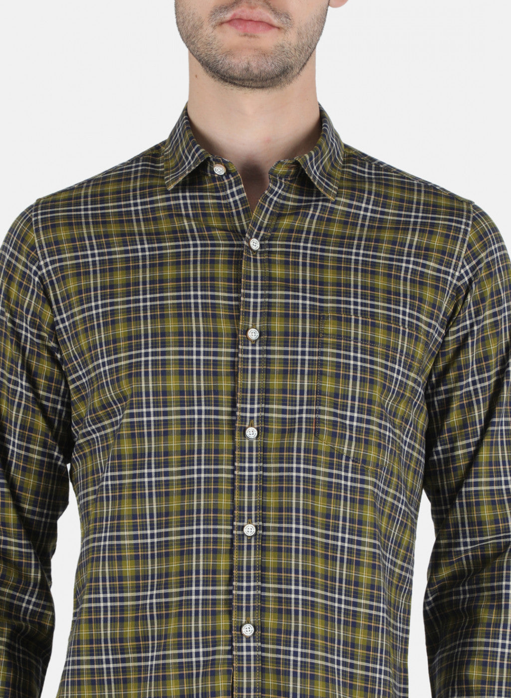 Men Olive Check Shirt