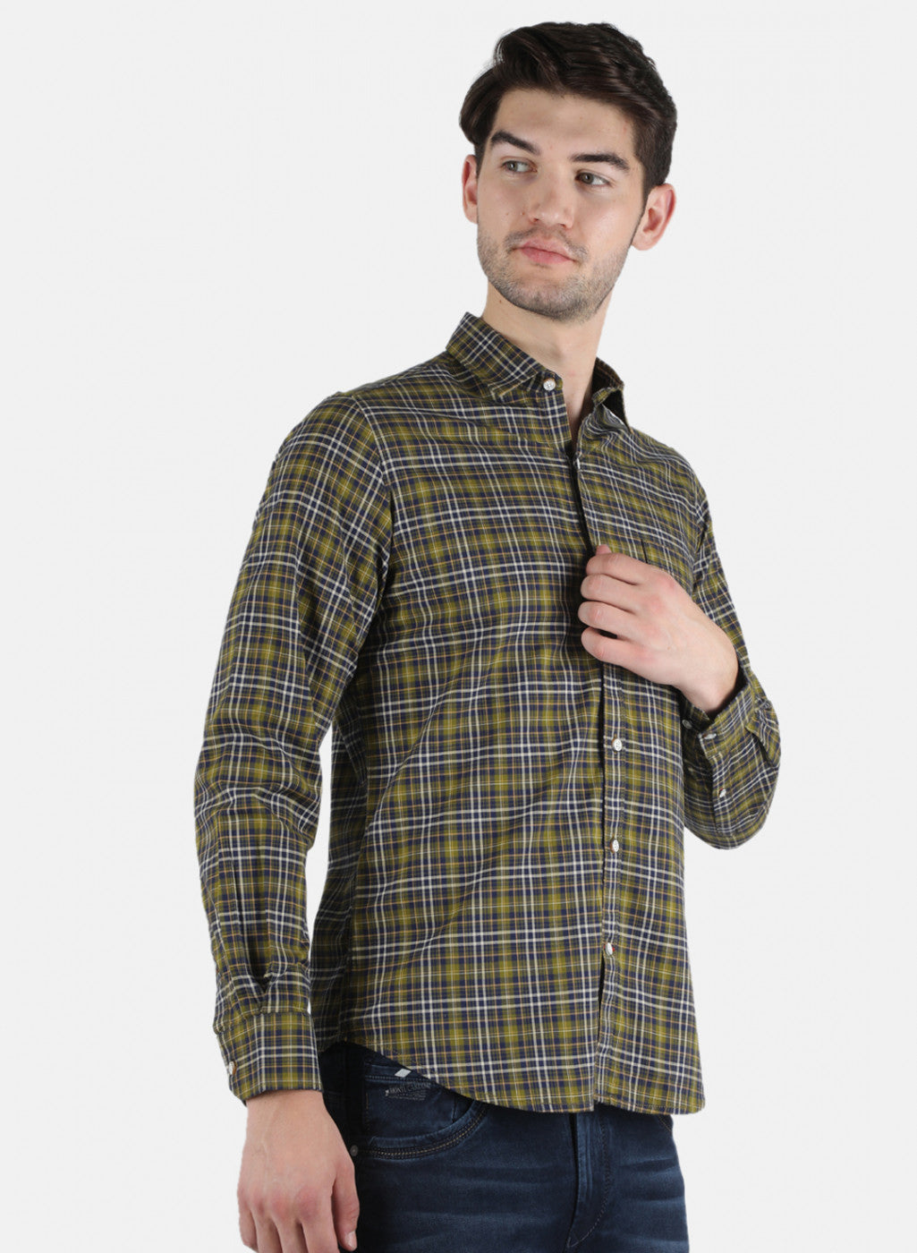 Men Olive Check Shirt