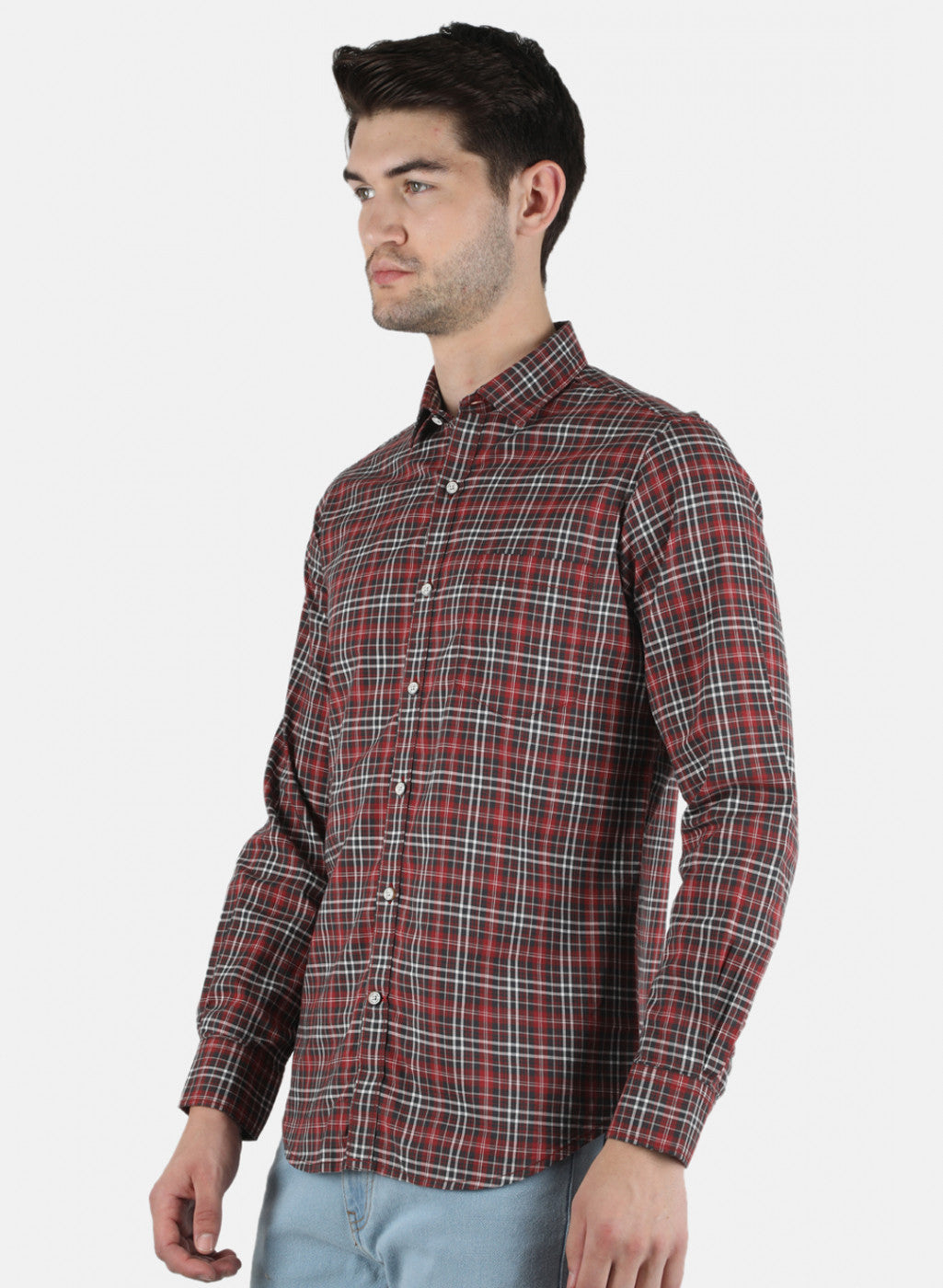 Men Maroon Check Shirt