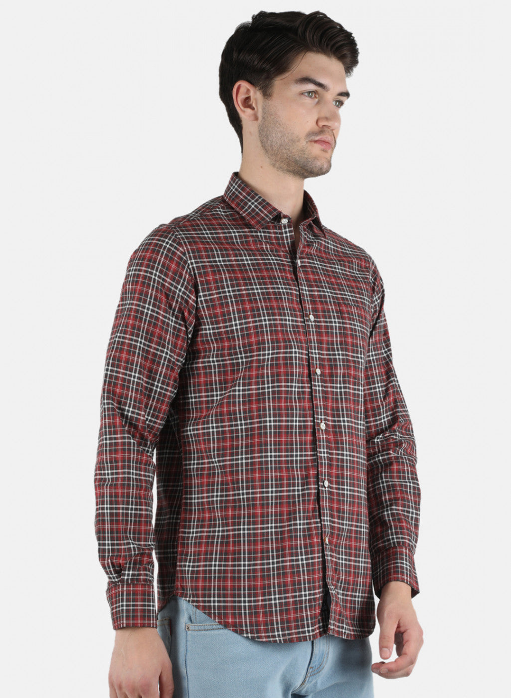 Men Maroon Check Shirt