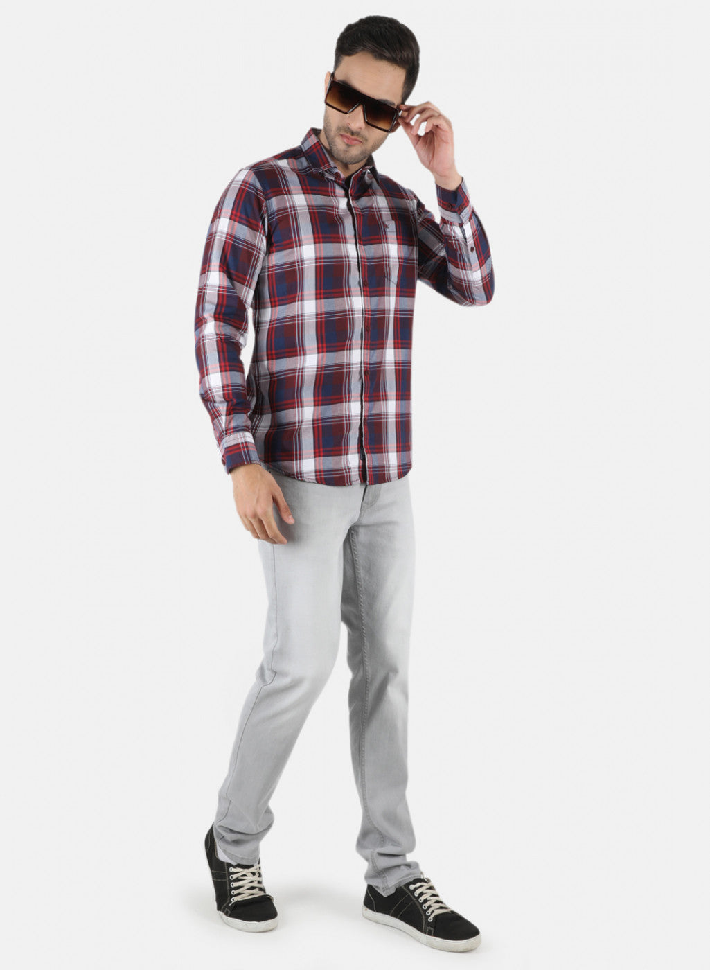 Men Maroon Check Shirt