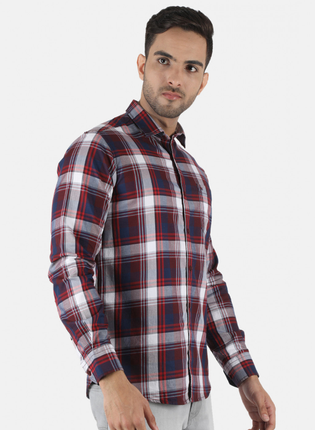 Men Maroon Check Shirt