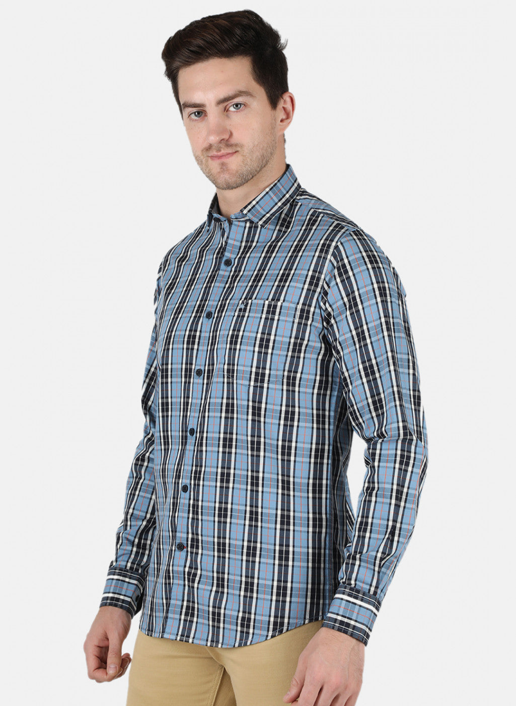 Men Blue Check Shirt