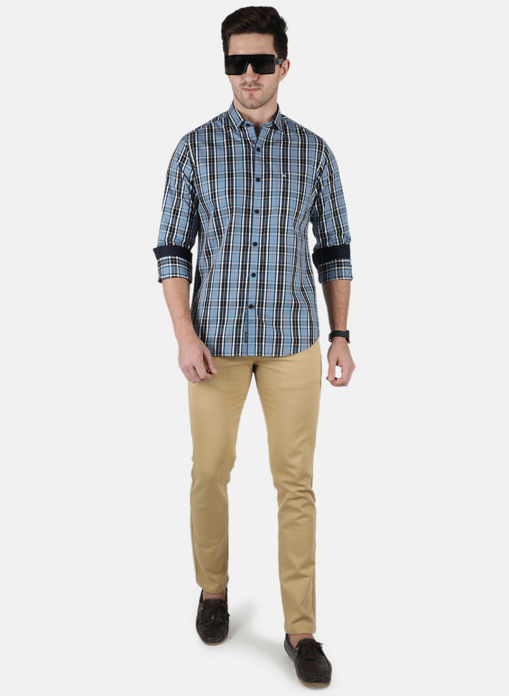 Men Blue Check Shirt