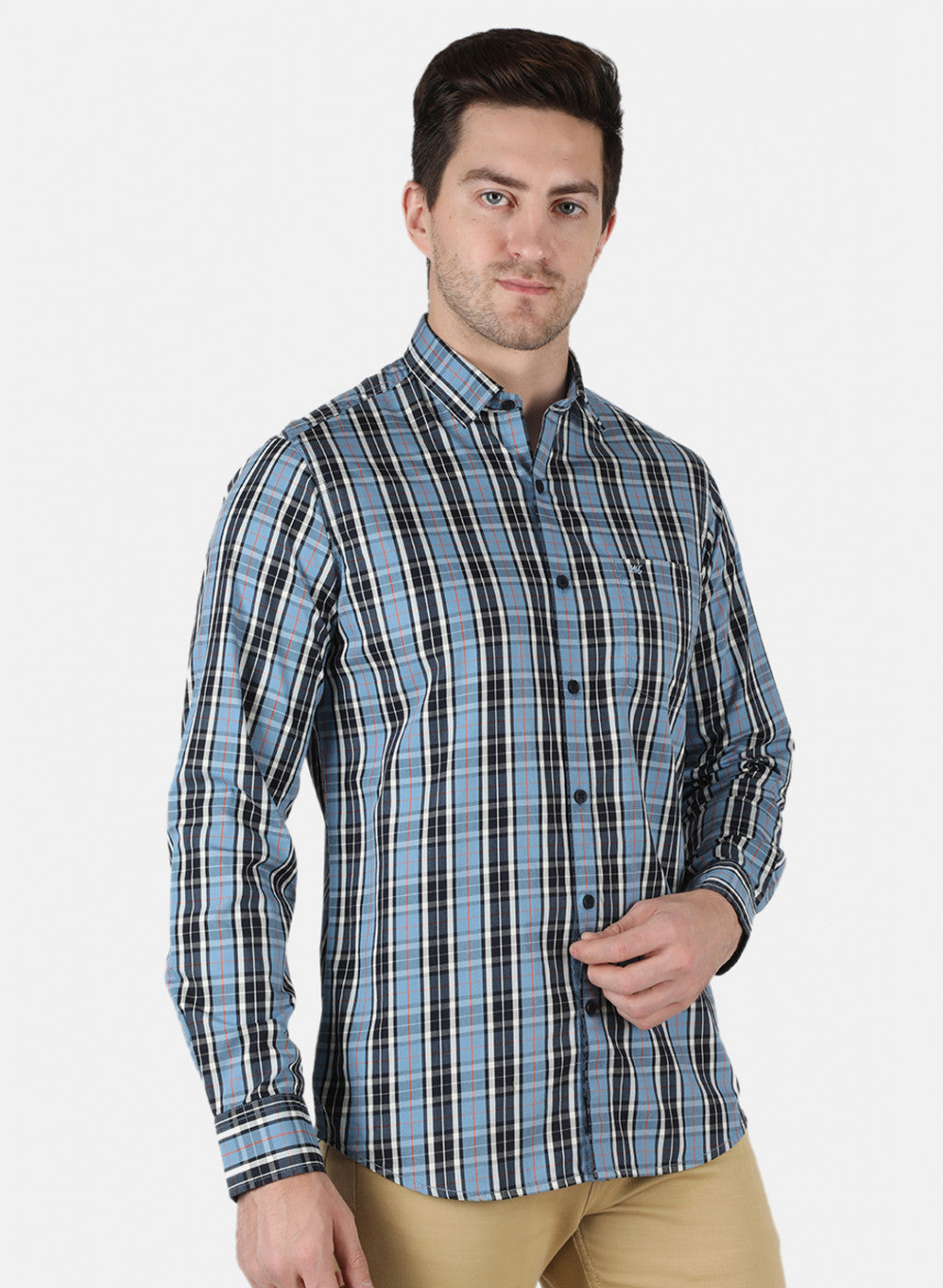 Men Blue Check Shirt