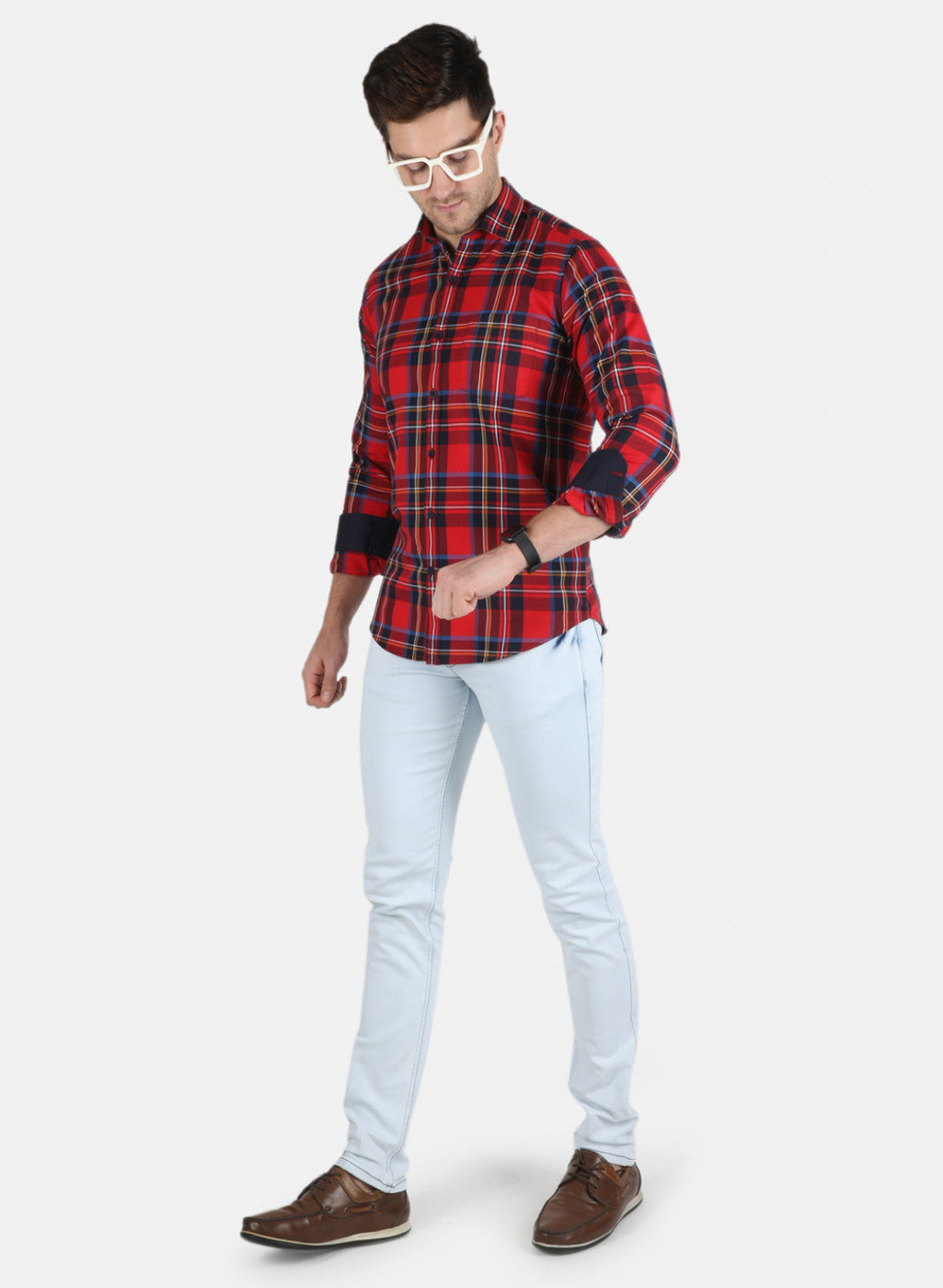 Men Red Check Shirt