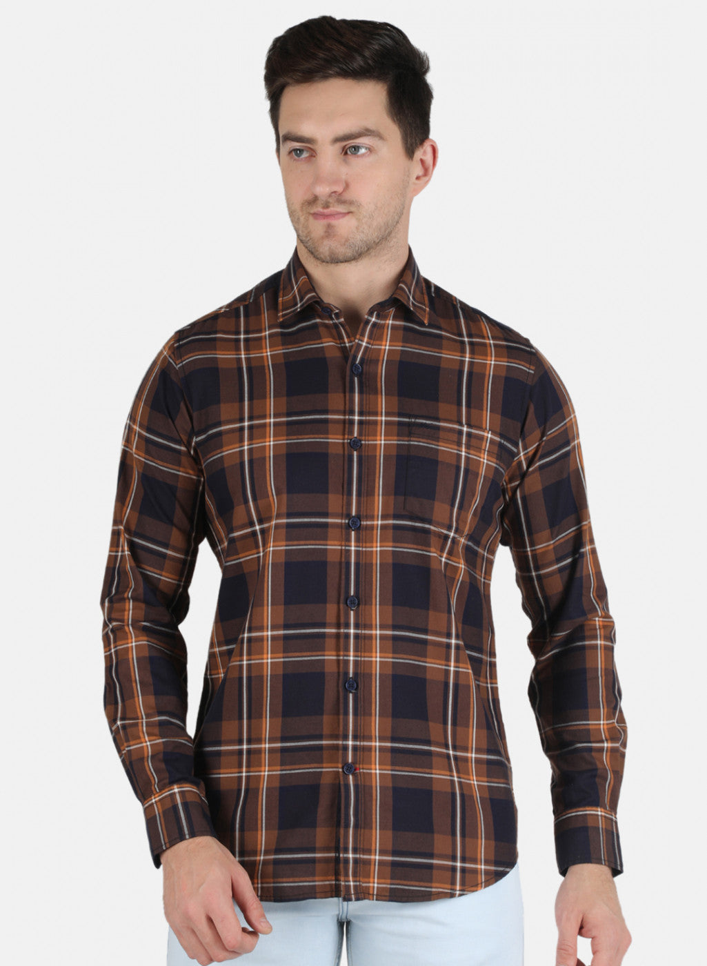 Men Brown Check Shirt