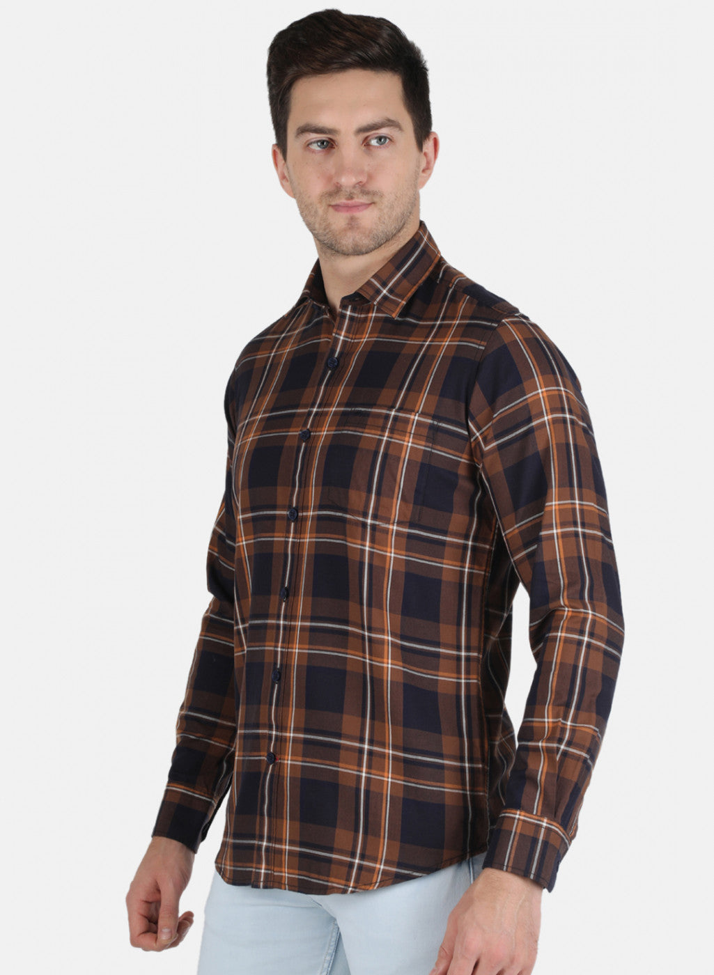 Men Brown Check Shirt