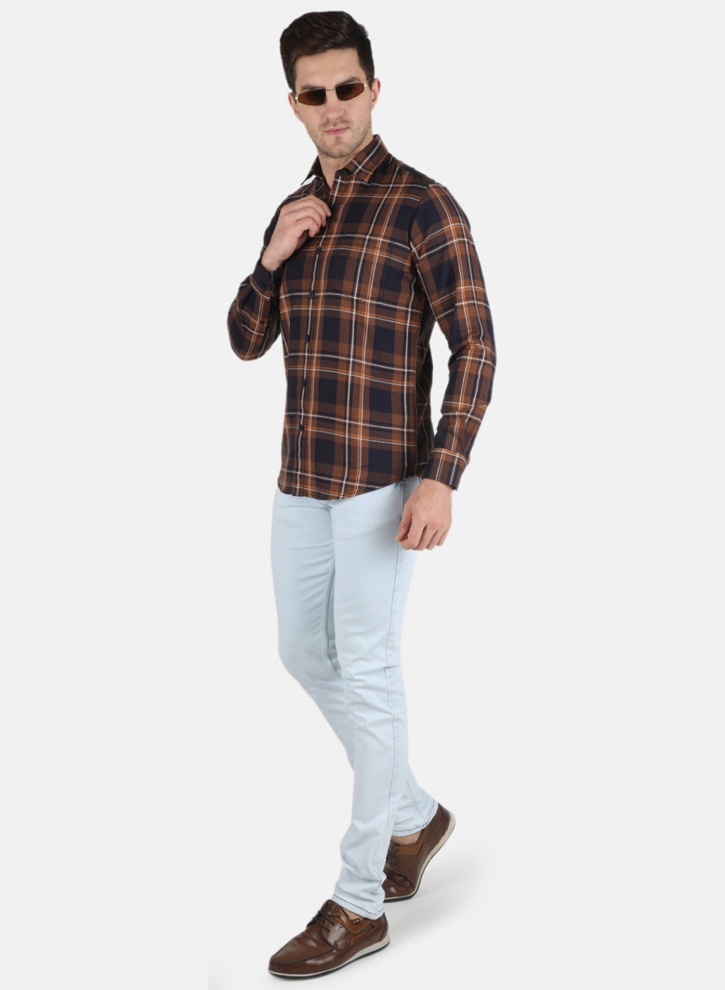 Men Brown Check Shirt